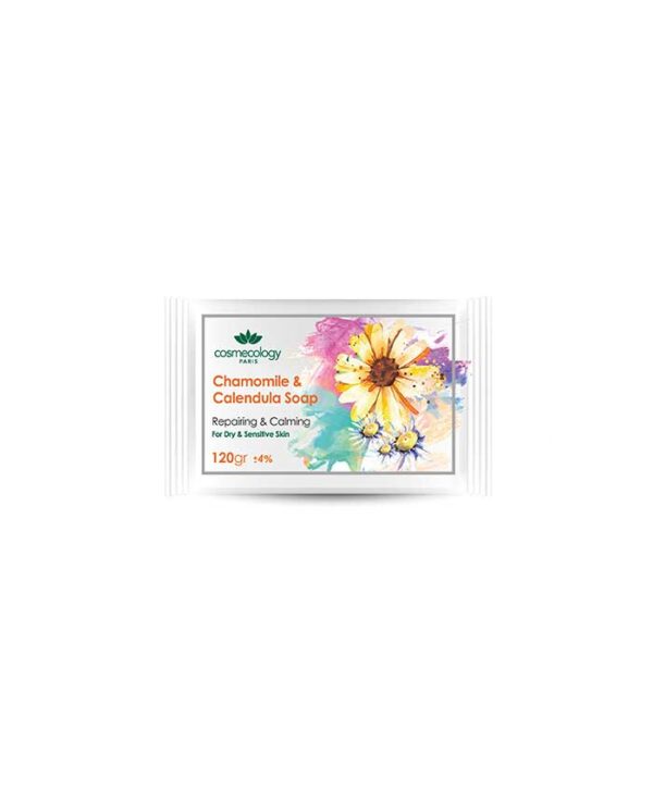 Cosmecology-Chamomile-&-Calendula-Soap-120gr صابون بابونه و گل همیشه بهار کاسمکولوژی حجم 120 گرم - Image 1