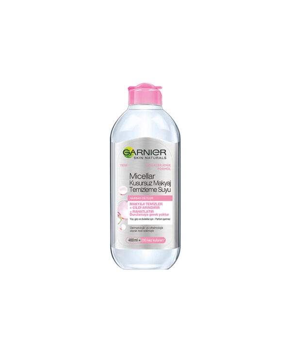 Garnier-Hypoalerjenic-Micellar-Cleansing-Water-400ml-01 محلول پاک کننده آرایش صورت، چشم و لب (میسلارواتر) ضد حساسیت گارنیر حجم 400 میلی لیتر - Image 1