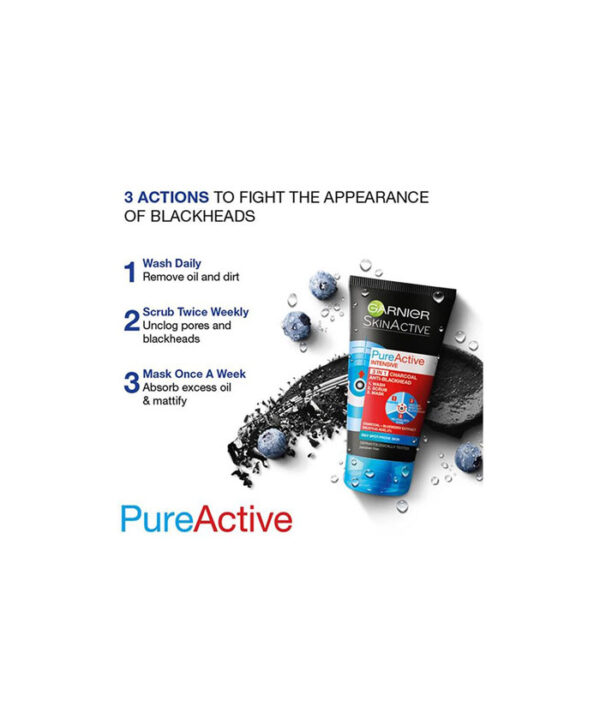 پاک کننده 3 کاره (پاک کننده، لایه بردار ملایم، ماسک) روزانه ذغال گارنیر حجم 150 میلی‌ لیتر - Image 4