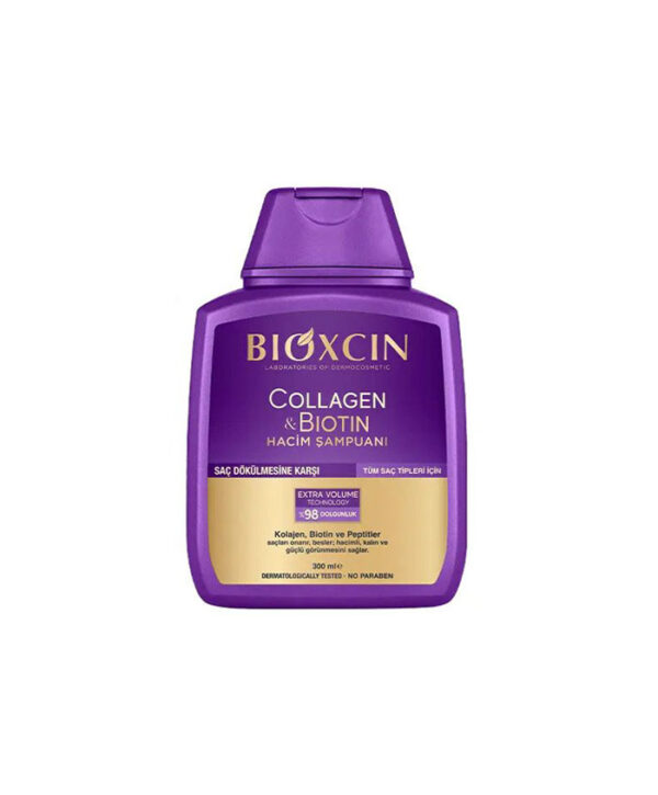 Bioxcin-Biotin-&-Collagen-volumizing-shampoo-300ml-01 شامپو حجم دهنده مو کلاژن و بیوتین بیوکسین | 300 میلی لیتر